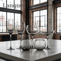 Ensemble de verres à boire en cristal soufflé à la main, sans plomb, couleur fumée, forme bulbe, de la marque Lanques, compatibles lave-vaisselle, pour flûtes à vin