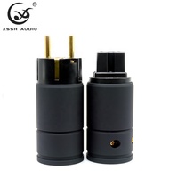 Konektor Daya Jack YIVO XSSH HIFI Audio Audiophile OEM Lapisan Tembaga Murni Berlapis Emas AC 2 Pin EU US Schuko Power Plug