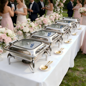 Desain Baru 6L Modern Perak Stainless Steel Kotak Hidrolik Chafing Dish Buffet Catering Server Penghangat Makanan Mewah Dapat Disesuaikan - Product Image 2