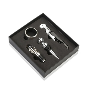 Mini Set de Regalo de <span class=keywords><strong>Vino</strong></span> Sostenible de Acero Inoxidable Negro, 4 Piezas, <span class=keywords><strong>Accesorios</strong></span> de Plástico, Sacacorchos Manual, Tapón, Vertedor, Personalizado - Product Image 6