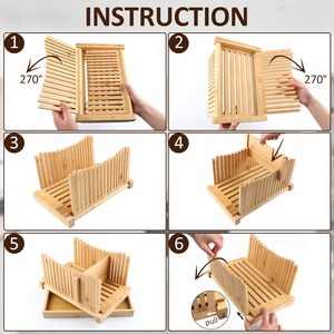 Plateau à miettes multifonctionnel écologique et recyclable, guide de découpe de pain à épaisseur réglable, guide de découpe de pain <span class=keywords><strong>maison</strong></span> pliable en bambou - Product Image 3