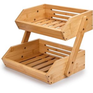 Cesta de frutas de bambú de 2 niveles, organizador de almacenamiento para encimera de cocina, soporte para condimentos y verduras, organizador de escritorio, forma rectangular - Product Image 5