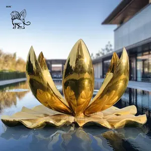 BLVE Large Garden Pond Decoração Espelho De Ouro Polido Metal Lotus Estátuas De Aço Inoxidável Flor Escultura Para Exterior