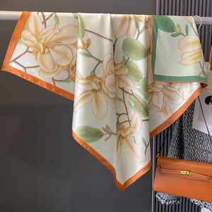 Phụ Nữ Mới 90Cm X 90Cm Hoa Sơn Dầu Lụa Mềm Khăn Quàng Cổ Phụ Nữ Thanh Lịch Hoa Mộc Lan Vuông Tóc Tie Chiếc Khăn Khăn Khăn Tay - Product Image 5