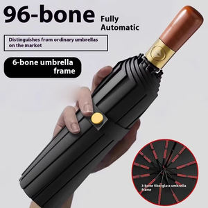 Paraguas de negocios con mango de madera completamente automático de 96 huesos, diseño inverso para hombres y mujeres, refuerzo de engrosamiento aumentado, viaje - Product Image 1