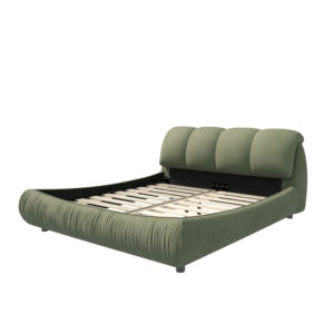 <strong>King</strong>-Size Luxury Green Upholstered Platform <strong>Bed</strong> with Oversized Padded Backrest Smart Modern Design Solid Wood Frame - Product Image 2