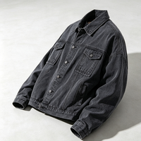Blouson en jean décontracté oversize unisexe avec fermeture éclair, délavé, coupe ample, épaules tombantes, col rabattu, streetwear d'hiver