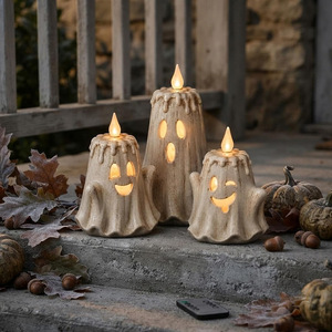 Lámpara con Control Remoto con Temática de Halloween, Juego de Velas de Resina, Solo Presione el Botón para Iluminar la Oscuridad, Adorno para Fiestas - Product Image 1