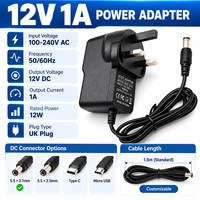 Adaptateur secteur certifié ROHS avec prise britannique personnalisée, AC100-240V DC 12V 1A, alimentation universelle à brancher pour LED CCTV
