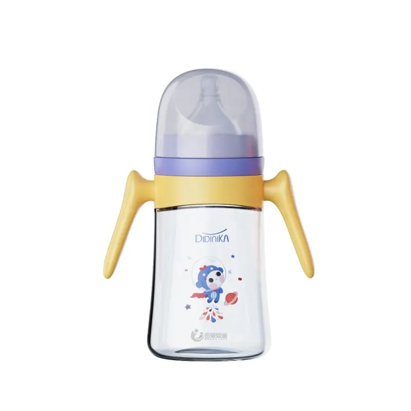 ソフトシリコンニップルOEM工場PPワイドネック240ML 8OZ哺乳瓶ハンドル付き哺乳瓶