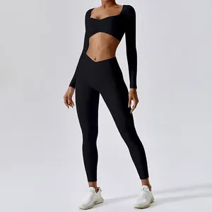 Active Wear Set Langarm Workout Wear 2-teiliges Set Frauen Fitness Gym tragen Langarm Yoga Set