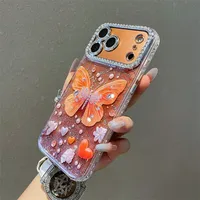 Coque de téléphone antichoc avec film protecteur d'objectif à paillettes papillon et sequins diamantés, compatible avec iPhone 17 16 15 14 13 Pro Max