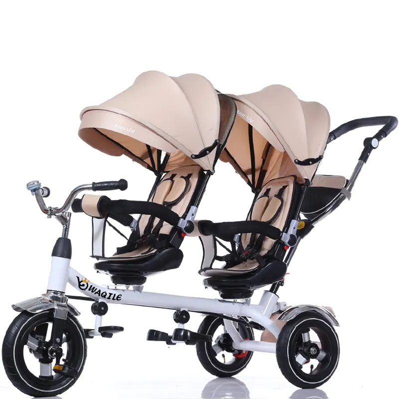 Kinderwagen Zwillinge mit zwei Sitzen für Baby Dreiräder aus China mit Schubstange Heißer Verkauf von Kinderwagen 3 in 1 Dreirad Twin Kinderwagen