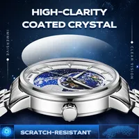 Montre squelette automatique mécanique pour homme Mark Fairwhale, bracelet en métal, cadran astronomique phase de lune, étanche, lumineuse FW-6049