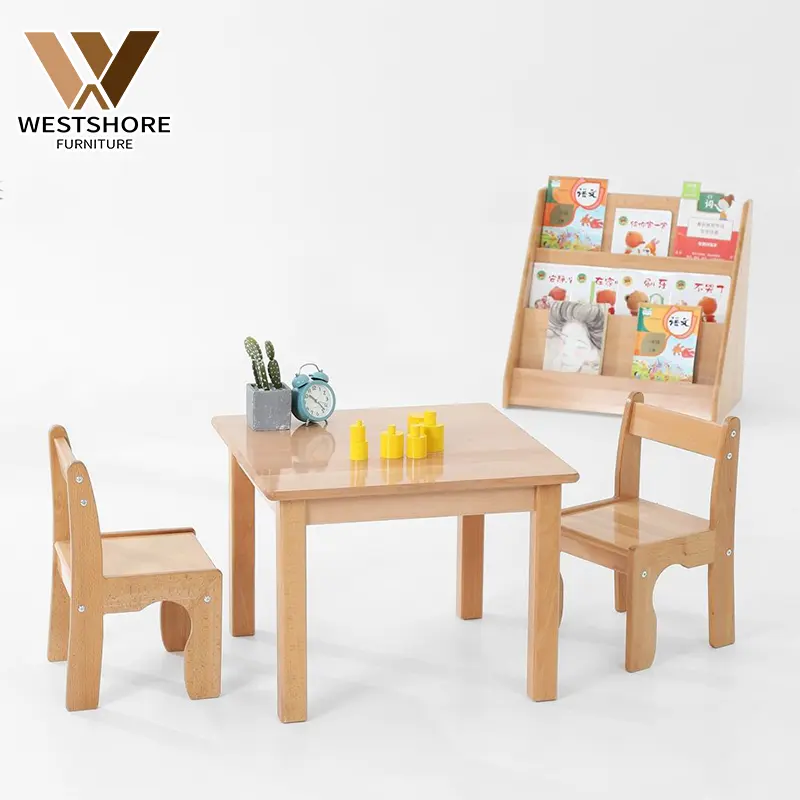 Muebles de guardería de madera para guardería, silla y mesa de madera para niños