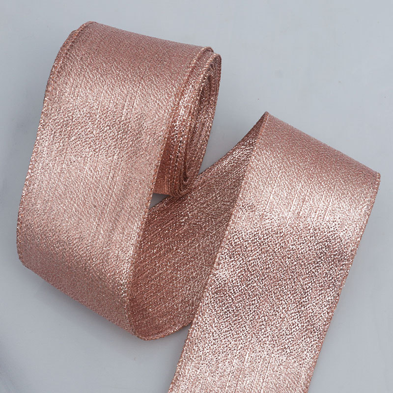 E-Magic Christmas 60mm Gold Glitter Wired Edge Ribbon Gold Silver Red Glitter Shiny Wired Ribbon for Gift Christmas Decoration