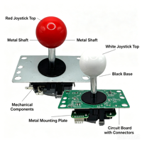 Kit DIY de machine de jeu d'arcade rétro pour 2 joueurs, Pi Zero USB PC 5V LED, joystick chromé, bouton poussoir, boîtier en métal et en plastique