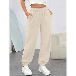 Pantalones deportivos de mujer de cintura alta, de forro polar, con bolsillos, longitud regular, cómodos para estar en casa, para invierno y otoño, ropa deportiva. - Product Image 4