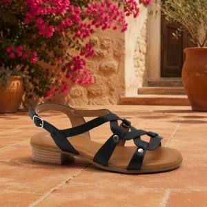Sandales <span class=keywords><strong>d</strong></span>'été <span class=keywords><strong>d</strong></span>écontractées pour femmes à talon carré bas, avec logo personnalisé OEM, style gladiateur à lanières cloutées et design cage - Product Image 3