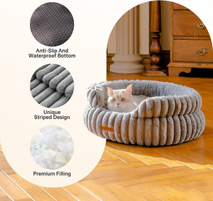 Cama de gato gruesa y cálida ecológica para perros, cama redonda de piel de conejo de imitación para gatos, cama de donut para perros, cueva lavable para gatos - Product Image 2