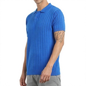 Men's <b>Blue</b> Knitted Short Sleeve <b>Polo</b> <b>Shirt</b> Striped Casual Breathable Cotton Top Regular Fit Custom Manufacture Direct Factory - Product Image 3