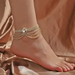 Gelang kaki berlian imitasi mewah kualitas tinggi untuk wanita perhiasan gelang kaki wanita pesta pantai emas perak
