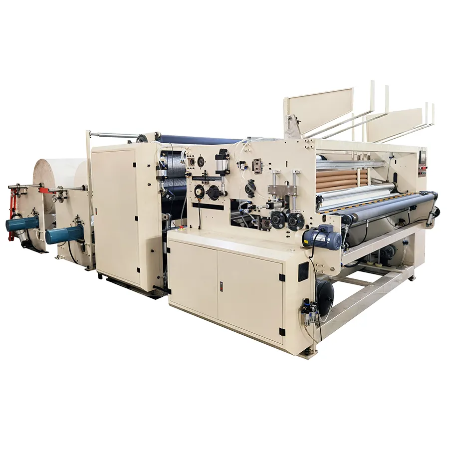 Máquina rebobinadora automática para fabricación de rollos de papel higiénico y toalla de cocina