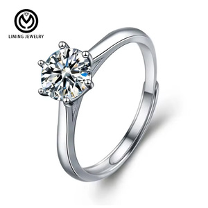 XJZ039 Anelli di Fidanzamento e Matrimonio Classici Regolabili in <span class=keywords><strong>Argento</strong></span> Sterling 925 con Moissanite da 0,5/1/2 Carati <span class=keywords><strong>per</strong></span> Donne - Product Image 1