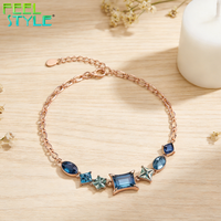 Collier de clavicule en acier inoxydable 316 avec revêtement PVD or épais de 3 microns maximum, perles incrustées de grand zircon bleu et breloque