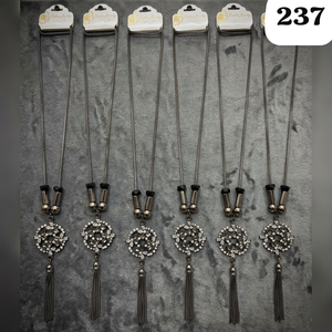 Collier long de luxe PingBling en métal canon de fusil avec cristal marquise fumé, médaillon couronne et accents floraux, multi-chaînes fluides pour femme - Product Image 3