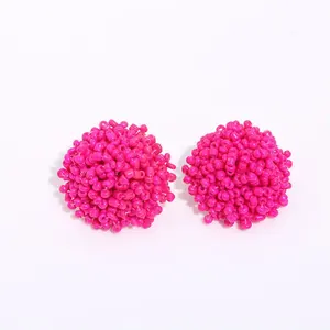 Fuchsia Jewelry Accessory Stainless Steel Beaded Dome Studs Earrings for Women NEON 15/20/28mm Small Seed Bead Topper