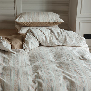 Sovansa Vintage Style Cotton Bedding Set 4-Piece Stripe <b>Pattern</b> Reactive Dyeing Yarn-Dyed Master Bedroom Bedding - Product Image 2