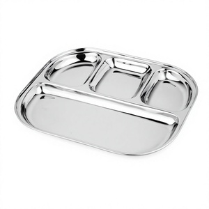 Plateau à compartiments ovale classique en acier inoxydable écologique avec 4 sections pour les hôtels, plateau à lunch, plateau alimentaire, Mayur Exports - Product Image 1