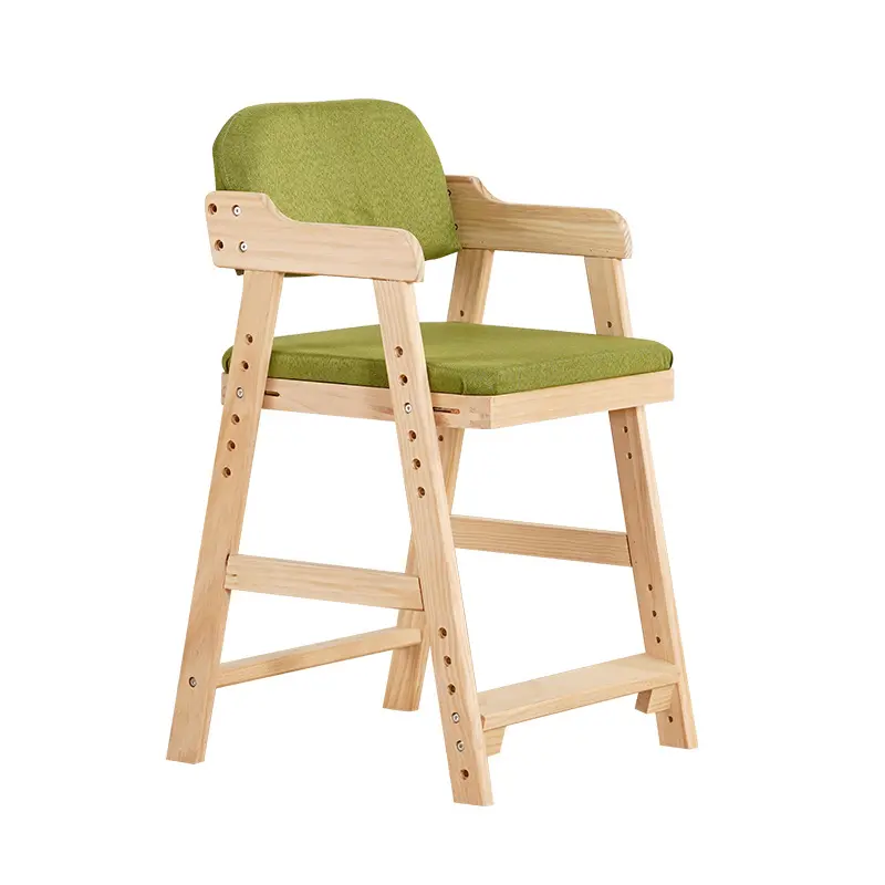 כיסא למידה מעץ סיטונאי בעל כיסא אוכל מתכוונן עם גב גבוה עם זרועות