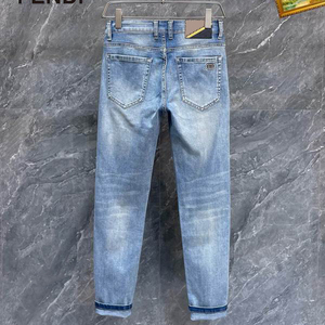 Offre Spéciale jeans slim délavés de couleur unie de haute qualité avec trou blanc pour hommes - Product Image 4