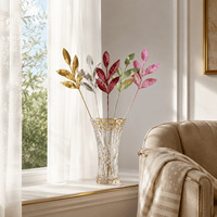 Décoration de Noël de luxe : Branche de feuille rouge scintillante de 33 cm avec 6 feuilles brillantes en aluminium pour couronne de Noël, guirlande d'arbre, décoration de porte d'entrée