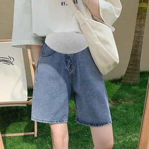 Shorts en jean pour femmes enceintes <span class=keywords><strong>ceinture</strong></span> de taille réglable été <span class=keywords><strong>pantalon</strong></span> de ventre ample jean taille haute maternité pantalons décontractés - Product Image 2