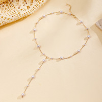 Exquisito Collar de Perlas de Imitación Chapado en Oro con Cadena de Eslabones Satélite, Joyería Minimalista de Alta Gama Personalizada para Damas a la Moda