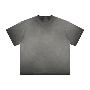 Camiseta de algodão Pima personalizada para fabricantes de roupas, camiseta plus size, camiseta folgada e desbotada, desbotada