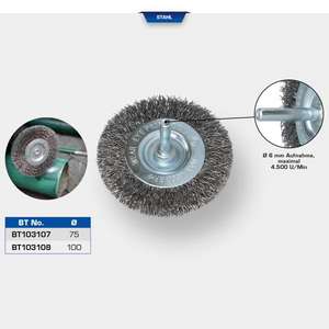 เครื่องมือชั้นเยี่ยม-แปรงจานกลม BT103107 Ø 75มม. พร้อมตัวยึด6มม.-4042146868652ขัดล้อแปรงและฝากระโปรง - Product Image 2
