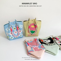 Tas Selempang Wanita Motif Kartun Lucu Kasual dan Serbaguna Model Terbuka Rajutan untuk Membawa Makan Siang