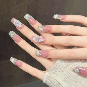 <span class=keywords><strong>Faux</strong></span> <span class=keywords><strong>Ongles</strong></span> de Luxe en Diamant 3D, Motif Fleur, Blancs, Forme Cercueil, Vente en Gros, 10 Pièces, Faits Main, en Acrylique, à Presser, Fournisseur - Product Image 3