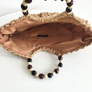 Bolso Tote de Paja Tejida Estilo Bohemio con Asa de Cuentas de Madera, Gran Capacidad, Bolso de Playa Hueco para Vacaciones de Verano y Viajes - Product Image 5