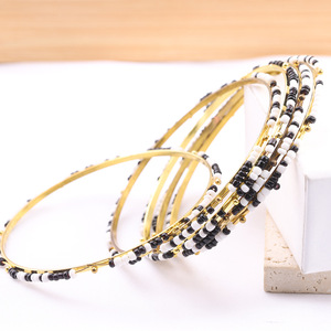 Fashion Beaded <b>Bracelets</b> Gold Black White <b>Beads</b> 65Mm Women's Jewelry Copper Alloy Bangles - Product Image 5