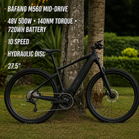 Vélo de ville électrique léger 48V 500W Bafang Mid Drive M560 Batterie 720Wh 21700 10 vitesses Freins à disque hydrauliques E-MTB 27,5 pouces