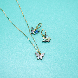 Conjunto de joyería de pendientes y collar con colgante de mariposa de concha de abulón de moda personalizada - Product Image 2