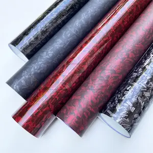 Rouleau d'emballage en vinyle en fibre de carbone mat brillant forgé autocollant extensible feuille de Film autocollant dégagement d'air bricolage décoration vinyle