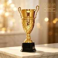 Trophée en métal personnalisé en gros, coupe de champion finition or, deux poignées, base à motif échelle, trophée souvenir pour vainqueur d'événement