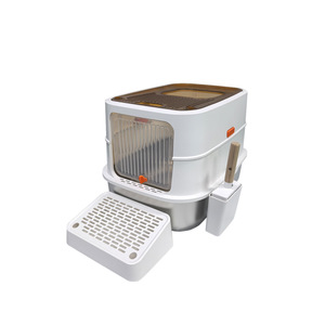 Bac à litière pour chat extra large semi-fermé, anti-odeur, anti-éclaboussures, rectangulaire, métal et plastique, 60x40x38cm, pour chat - Product Image 3