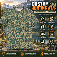 Chemise de chasse à manches courtes en coton lavé avec logo personnalisé, imprimé camouflage canard délavé, pour fabricants de vêtements de chasse